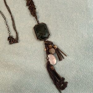 Premier Designs Green and Gold Necklace with Vintage Charm